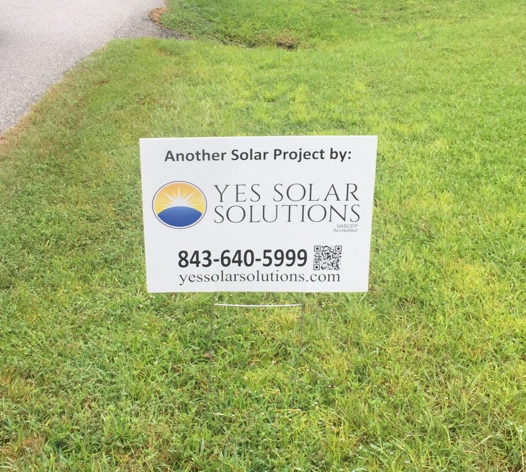 North Charleston Solar Panel Installation | Yes Solar Solutions Sign