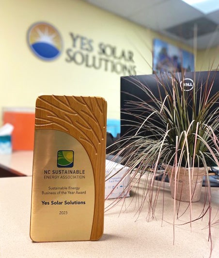 NCSEA award sitting on Yes Solar's front desk